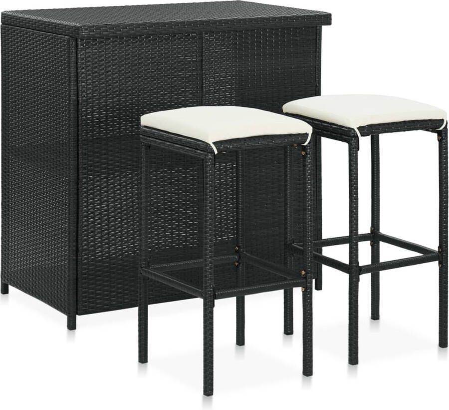 The Living Store Barset Stalen frame Weerbestendig Lichtgewicht Comfortabel Opbergruimte Zwart Crèmewit kussen PE-rattan Polyester kussenhoes Montage vereist Incl tafel barkruk en zitkussen