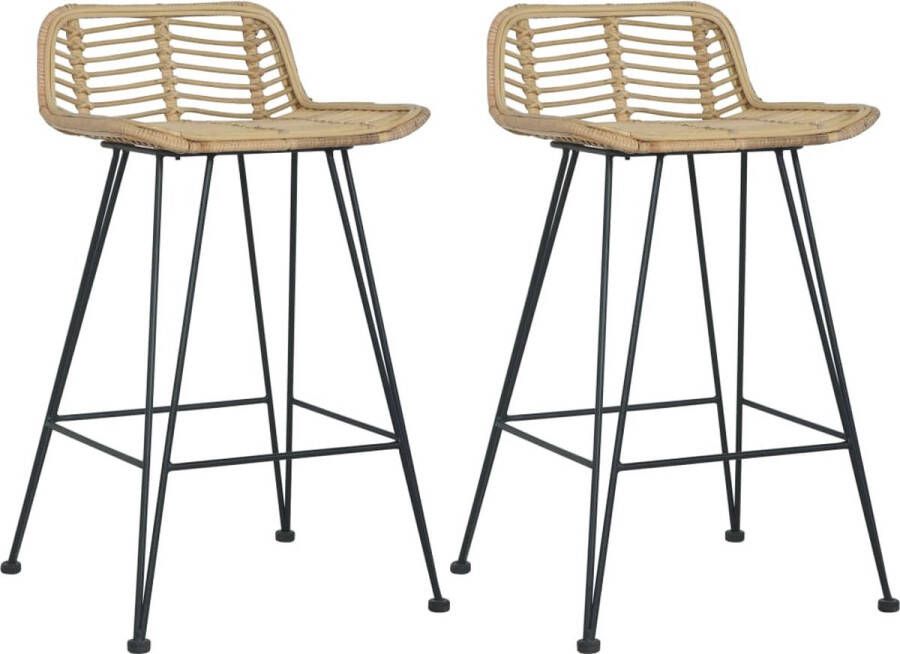 The Living Store Barstoelen Rattan 46 x 48 x 79 cm Comfortabele zitting Sterke metalen poten Rustieke stijl Naturel kleur Set van 2 Barstooi Barkruk Rattan Stoel Houten Stoel Eetkamerstoel - Foto 4