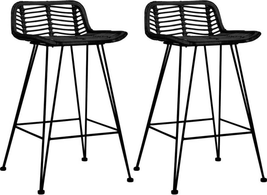 The Living Store Barstoelen Natuurlijk Rattan 46x48x79cm Comfortabel en Duurzaam Barstooi Barkrukken Rattan Stoel Design Stoel Zwarte Stoel - Foto 2