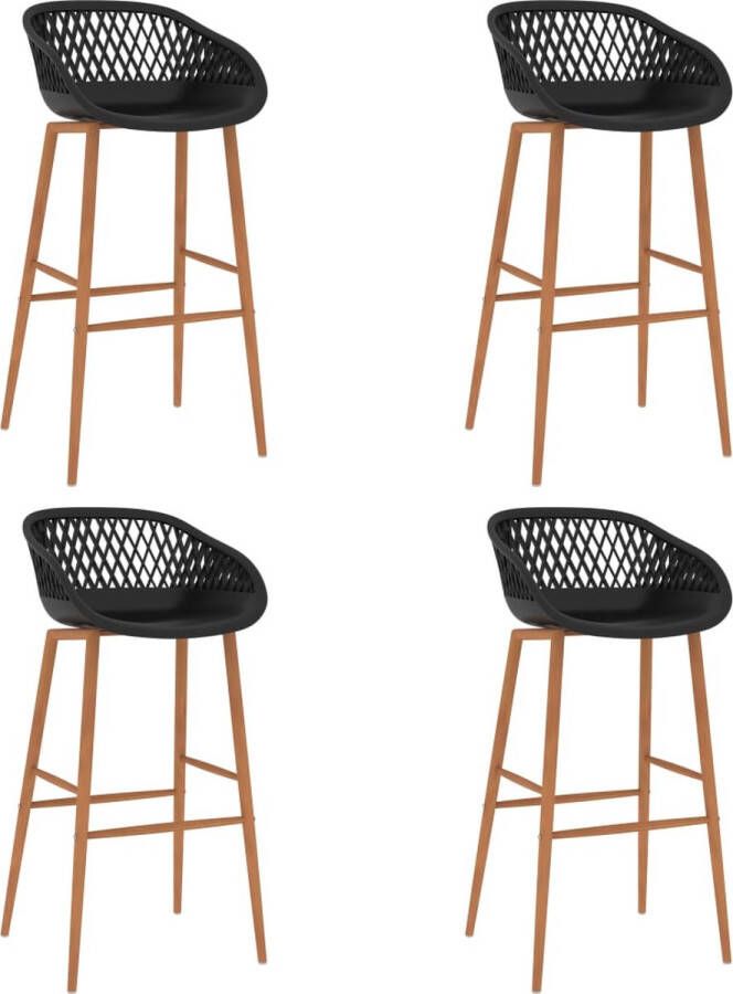 The Living Store Barstoelen Set van 2 PP en metaal 48 x 47.5 x 95.5 cm zwart Lage rugleuning met mesh-look Poten met hout-look - Foto 3