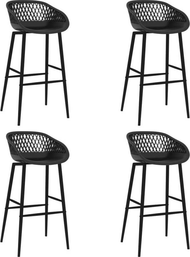 The Living Store Barstoelen set van 4 PP en metaal 48 x 47.5 x 95.5 cm (B x D x H) Zwart - Foto 2