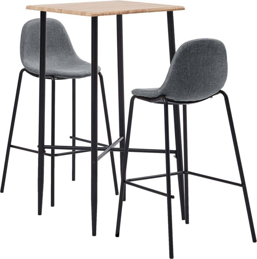 The Living Store Bartafel Barstoelen Eiken Lichte Grijs 60x60x111 51x49x99 Polyester 100%