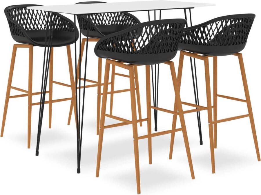 The Living Store Bartafelset wit MDF en metaal 120 x 60 x 105 cm 4 barkrukken zwart PP en metaal 48 x 47.5 x 95.5 cm Bartafel Barstoel Bistro Meubilair Eetkamermeubel Lounge Meubel - Foto 2