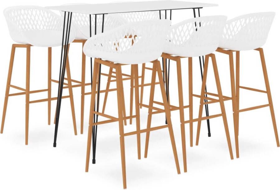 The Living Store Bartafelset Wit MDF en metaal 120 x 60 x 105 cm Ergonomische barkrukken PP en metaal 48 x 47.5 x 95.5 cm 6 stoelen Bartafel Barstoel Salon Meubilair Eetkamermeubel Wit Meubel - Foto 2