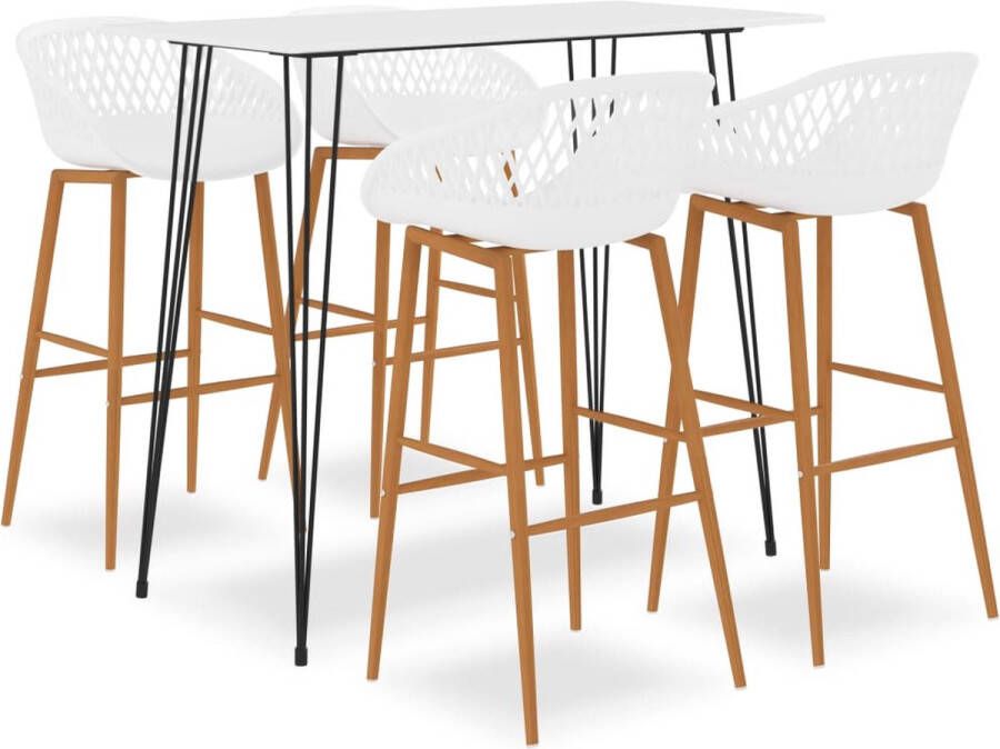 The Living Store Bartafelset wit MDF metaal 120 x 60 x 105 cm PP metaal 48 x 47.5 x 95.5 cm 74.5 cm zithoogte Bartafel Barstoel Keukenbar Bistro Meubilair Eetkamermeubel - Foto 2