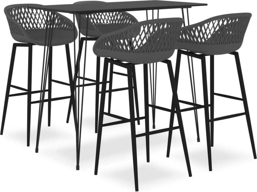The Living Store Bartafelset zwart MDF en metaal 120 x 60 x 105 cm 1 tafel en 4 barkrukken Bar Set Bartafel Eetkamerstoel Lounge Meubilair Zwarte Meubels