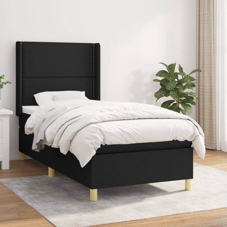 The Living Store Boxspring met matras stof zwart 100x200 cm Boxspring Boxsprings Bed Slaapmeubel Boxspringbed Boxspring Bed Tweepersoonsbed Bed Met Matras Bedframe Ledikant Bedden