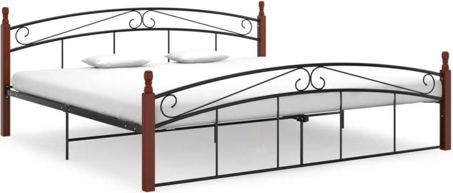 The Living Store Bed Bedframe 210 x 207 x 90 cm Gepoedercoat metaal en massief eikenhout