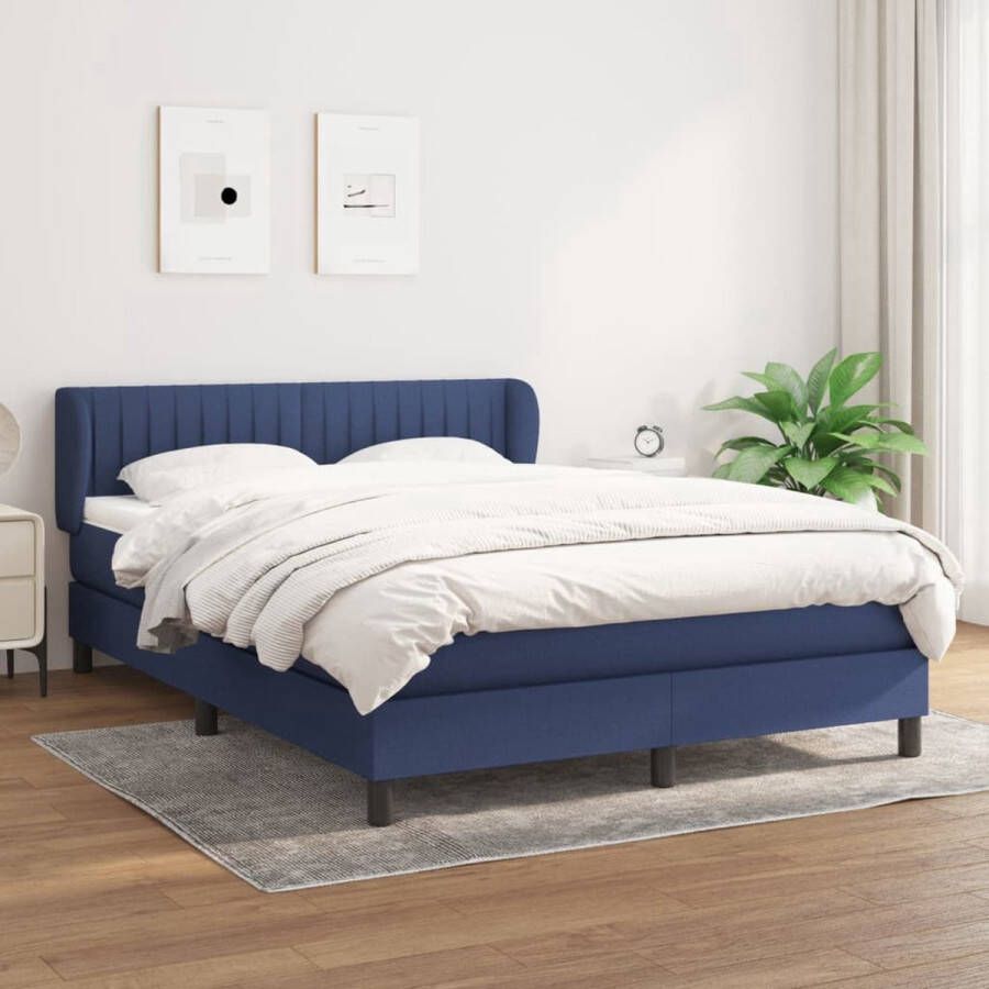 The Living Store Bed Blauw Stoffen Boxspringbed 193x147x78 88 cm Pocketvering matras Middelharde ondersteuning