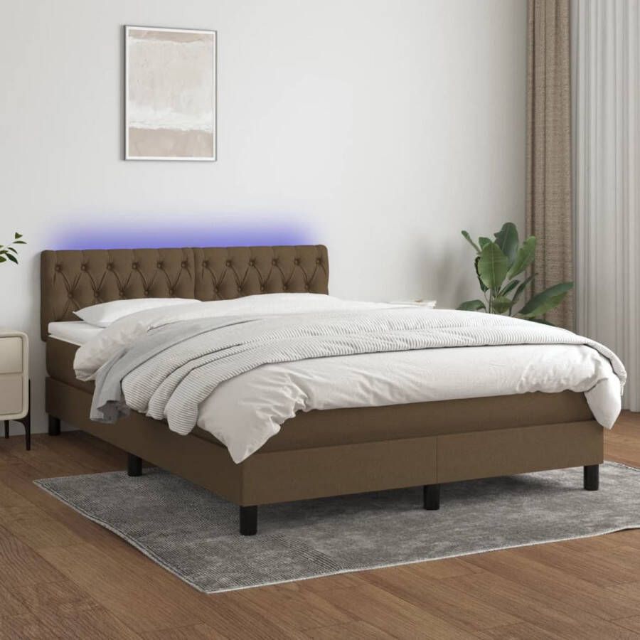 The Living Store Bed Boxspring 144 x 203 cm LED donkerbruin pocketvering matras huidvriendelijk topmatras - Foto 1