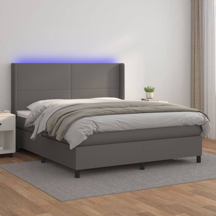 The Living Store Bed Boxspring 160 x 200 cm Duurzaam kunstleer Verstelbaar hoofdbord Kleurrijke LED-verlichting Pocketvering matras Huidvriendelijk topmatras Inclusief montagehandleiding