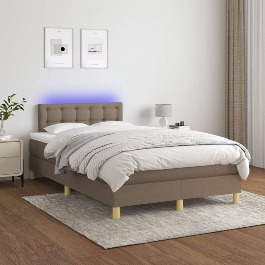 The Living Store Bed Boxspring 203 x 120 x 78 88 cm LED Taupe