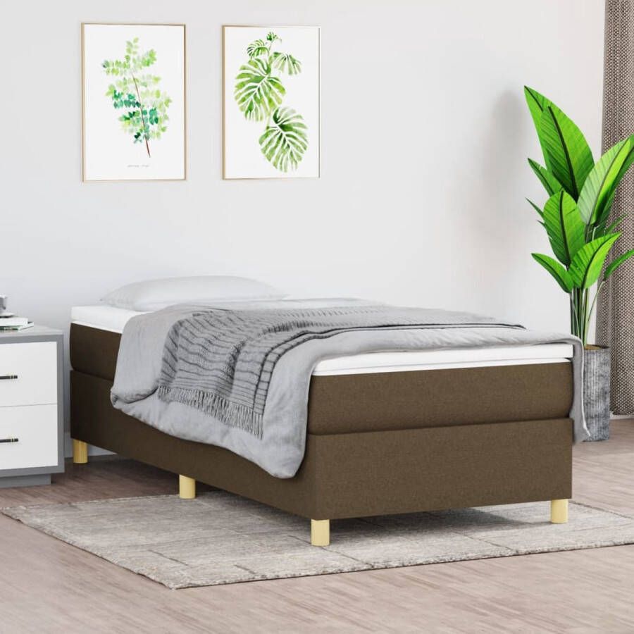 The Living Store Bed Boxspring 203 x 80 x 35 cm donkerbruin stof multiplex bewerkt hout