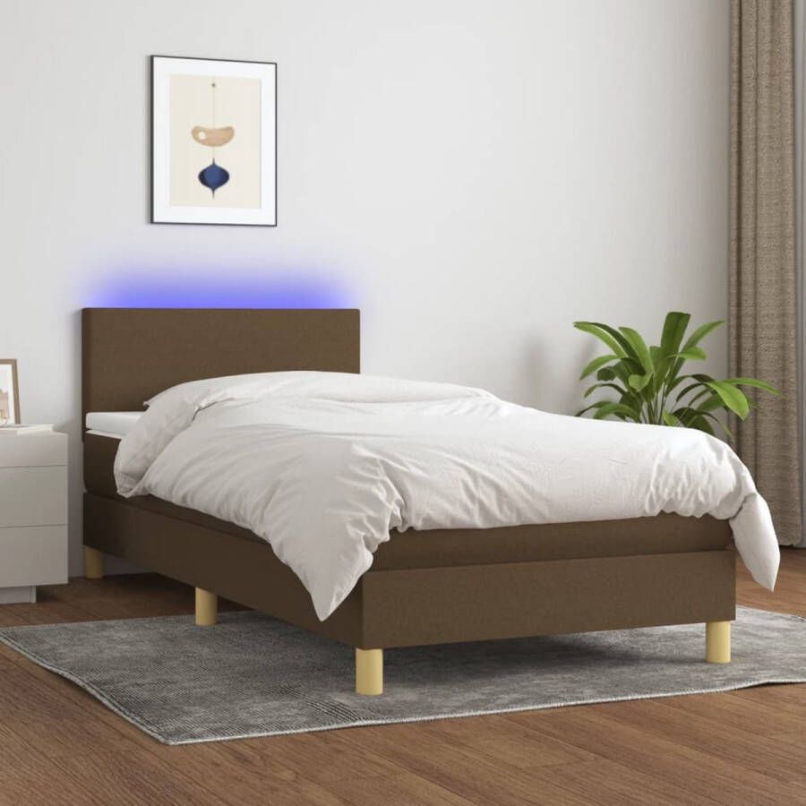 The Living Store Bed Boxspring 203 x 80 x 78 88 cm donkerbruin LED pocketvering matras huidvriendelijk topmatras Boxspring Bed Frame Led Lamp Pocketveer Matras Huidgevriendelijk