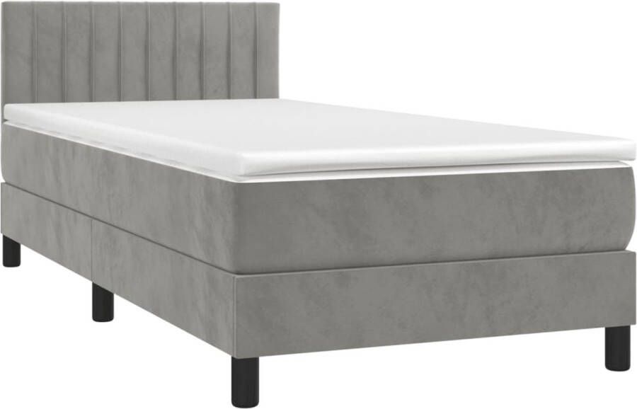 The Living Store Bed Boxspring 203x80x78 88cm Lichtgrijs Fluweel Pocketvering Huidvriendelijk