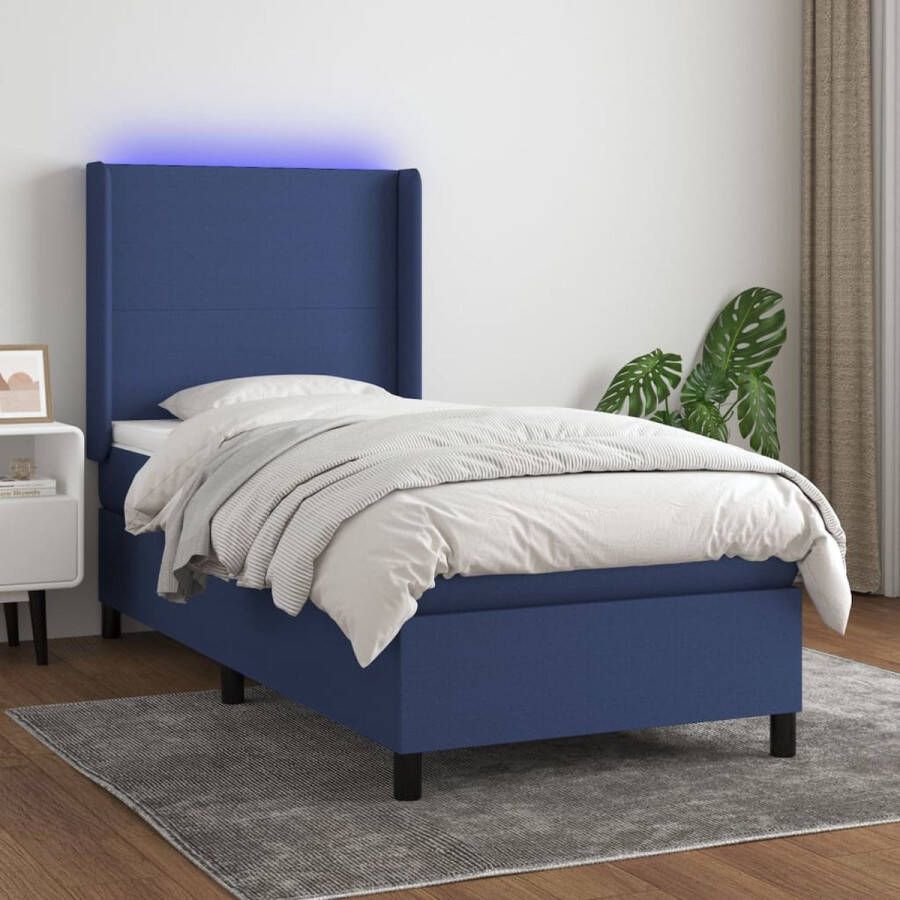 The Living Store Bed Boxspring 203x93x118 128 cm Blauw Pocketvering Matras Huidvriendelijk Topmatras LED-verlichting