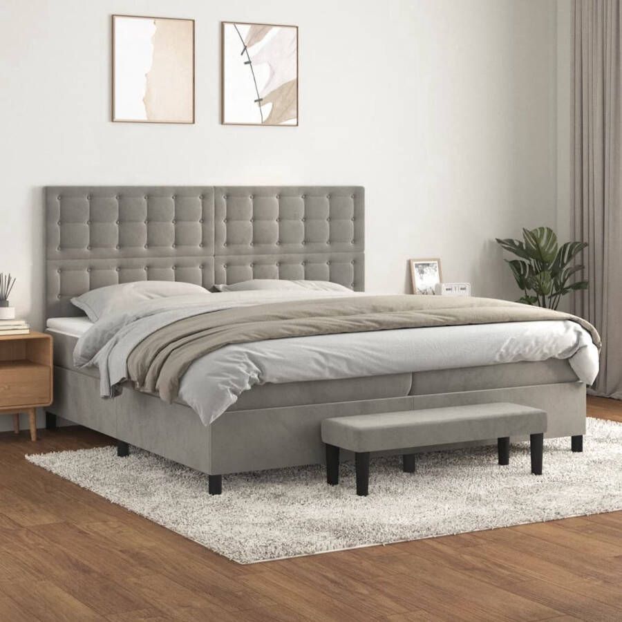 The Living Store Bed Boxspring Bed 203x200x118 128 cm Lichtgrijs Fluwelen stof