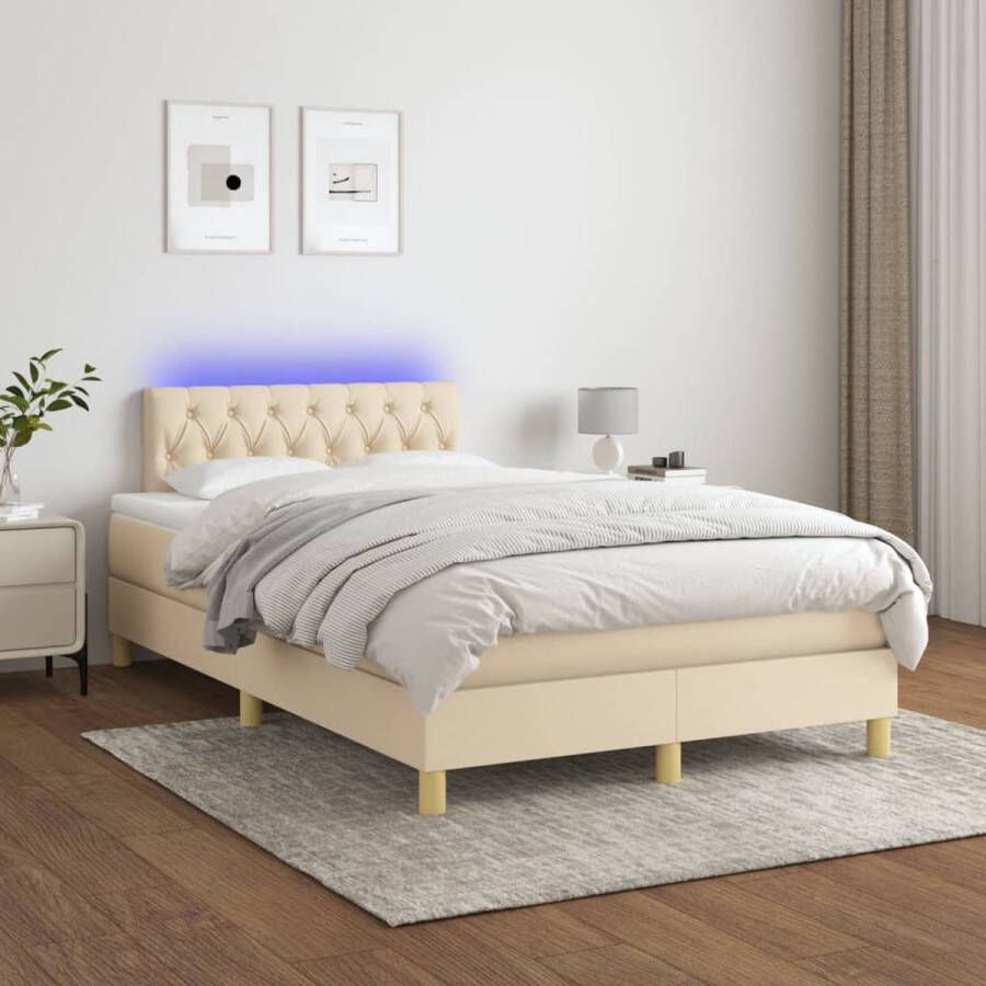 The Living Store Bed Boxspring Crème 203 x 120 x 78 88 cm Verstelbaar hoofdbord Kleurrijke LED-verlichting Pocketvering matras Huidvriendelijk topmatras Inclusief montagehandleiding USB-aansluiting