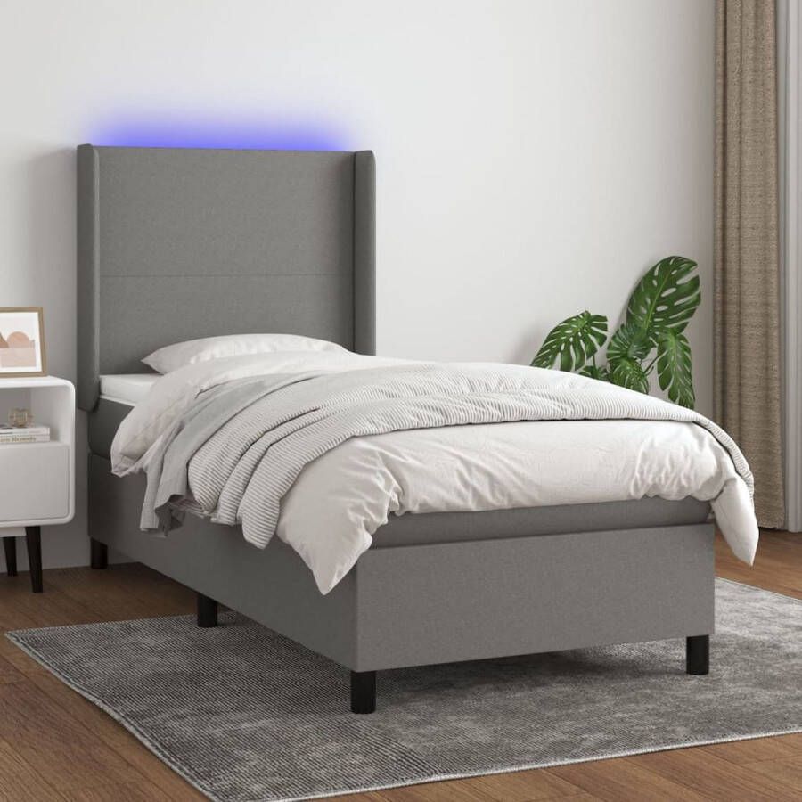 The Living Store Bed Boxspring donkergrijs 203 x 83 x 118 128 cm verstelbaar hoofdbord LED-verlichting pocketvering matras huidvriendelijk topmatras