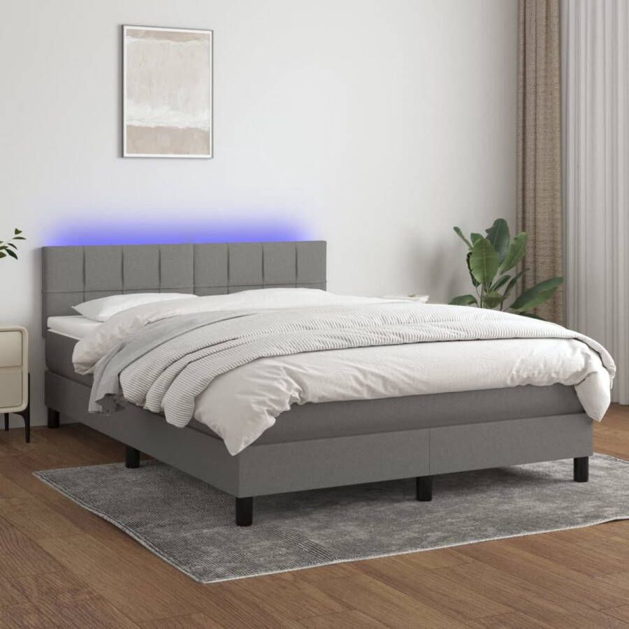 The Living Store Bed Boxspring Donkergrijs 203x144x78 88 cm LED verlichting