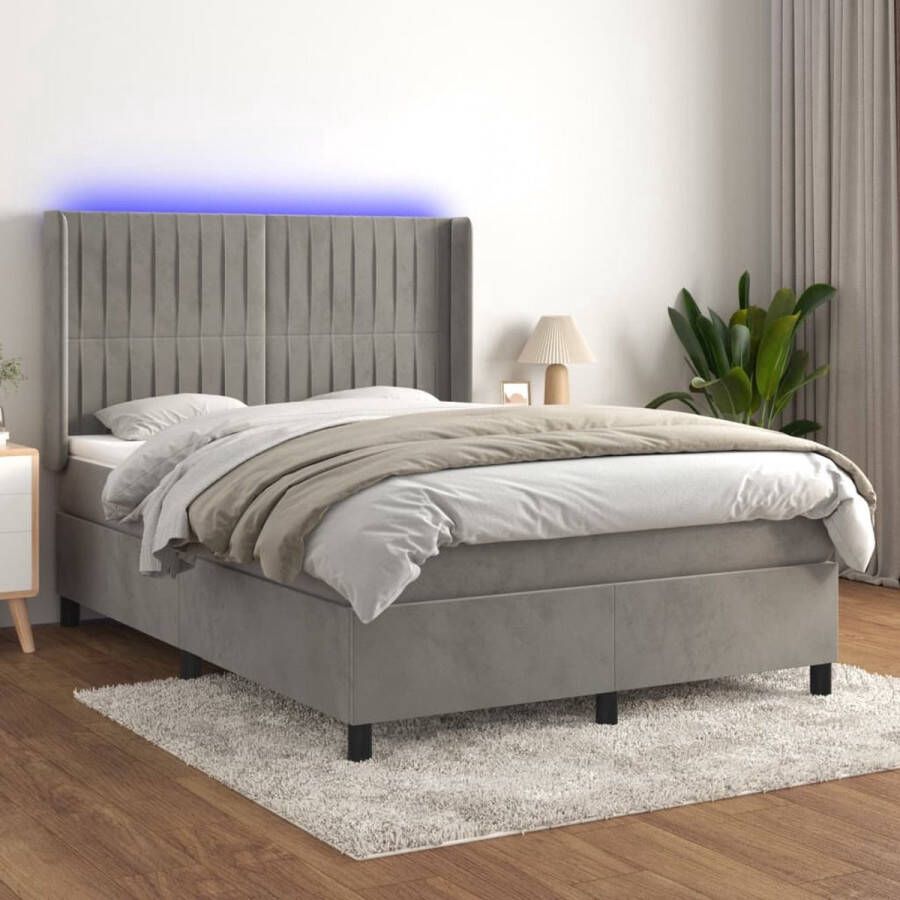 The Living Store Bed Boxspring Fluweel 203x147x118 128 cm Verstelbaar hoofdbord LED-verlichting Pocketvering matras Huidvriendelijk topmatras