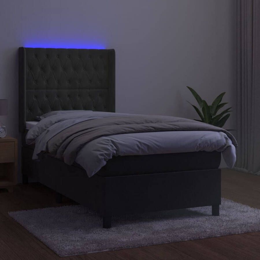 The Living Store Bed Boxspring Fluweel Pocketvering LED 203x93x118 128 cm Donkergrijs