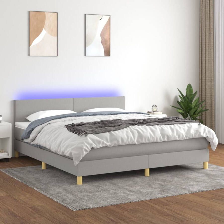 The Living Store Bed Boxspring LED 180x200 Lichtgrijs
