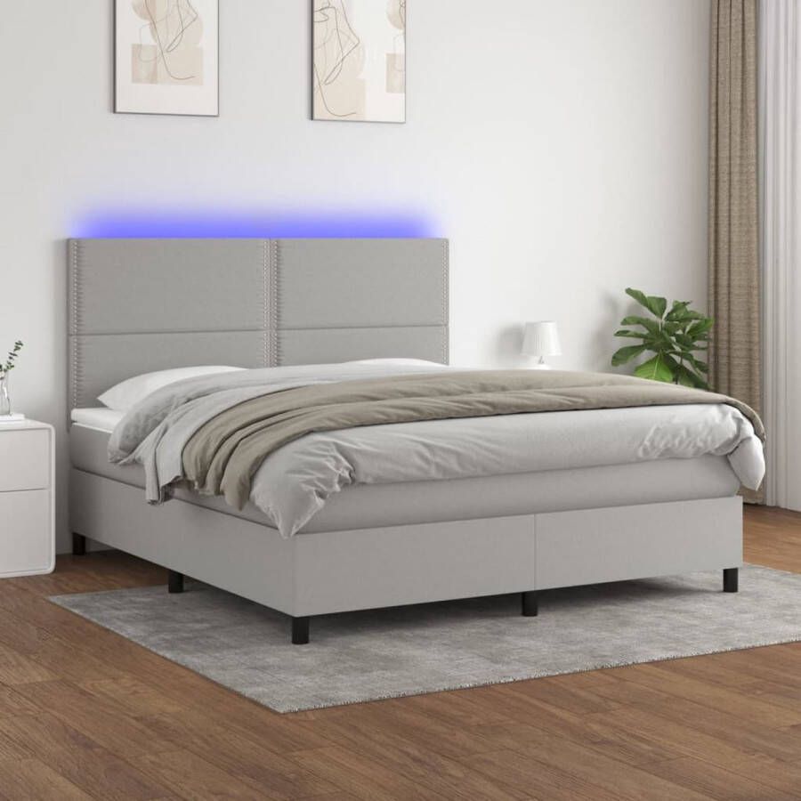 The Living Store Bed Boxspring LED 203 x 180 x 118 128 cm Lichtgrijs