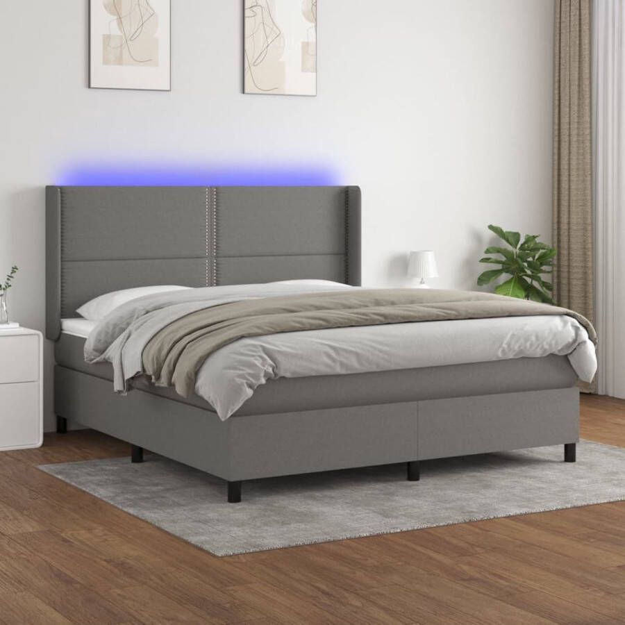 The Living Store Bed Boxspring LED 203 x 183 cm Donkergrijs Pocketvering matras 180 x 200 cm Huidvriendelijk topmatras 180 x 200 cm Kleurrijke LED-verlichting Duurzaam materiaal