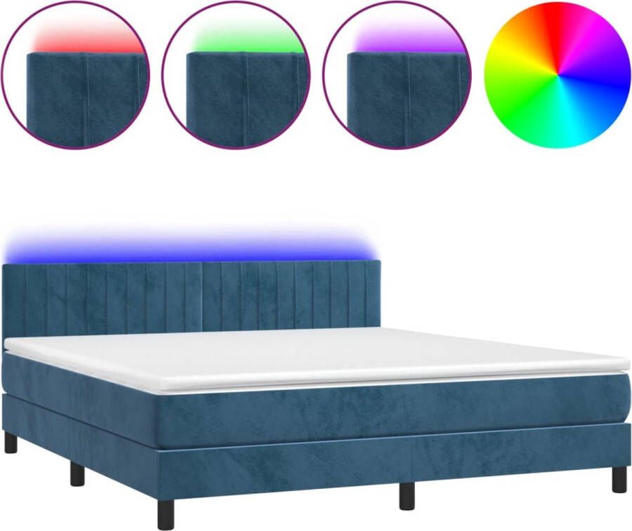 The Living Store Bed Boxspring LED Fluwelen hoofdbord Pocketvering matras Huidvriendelijk topmatras