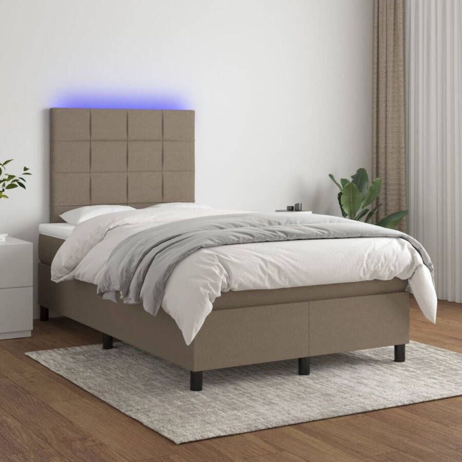 The Living Store Bed Boxspring met LED 203x120 cm Taupe Pocketvering