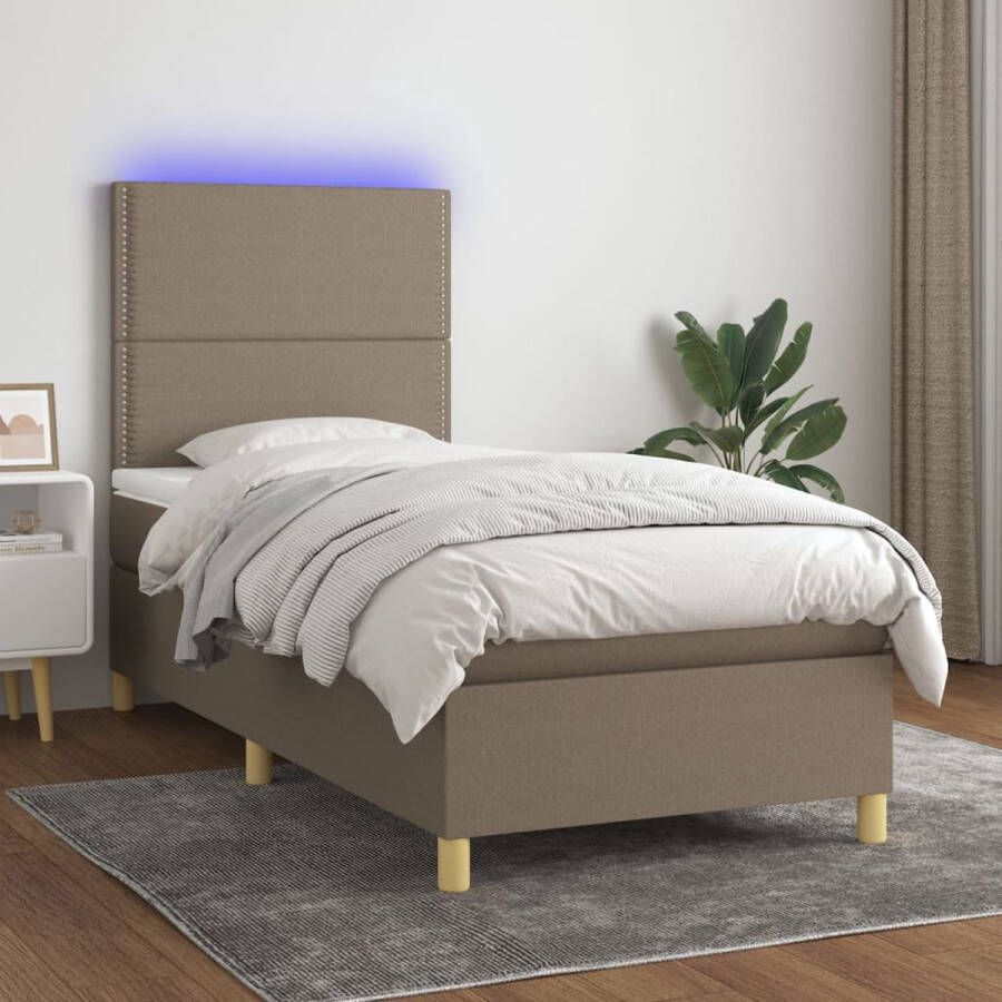 The Living Store Bed Boxspring met LED 203x90x118 128cm Taupe