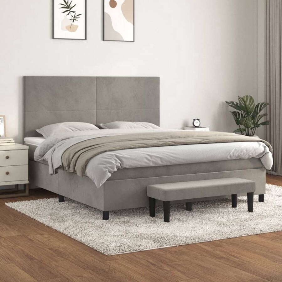 The Living Store Boxspring met matras fluweel lichtgrijs 160x200 cm Boxspringbed Slaapcomfort Velvet Bed Tweepersoonsbed King Size Bed