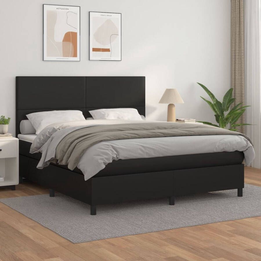 The Living Store Bed Boxspringbed Kunstleer 203x180x118 128 cm Zwart Boxspringbed Slaapcomfort Kunstleder Bed Tweepersoonsbed Groot Bed