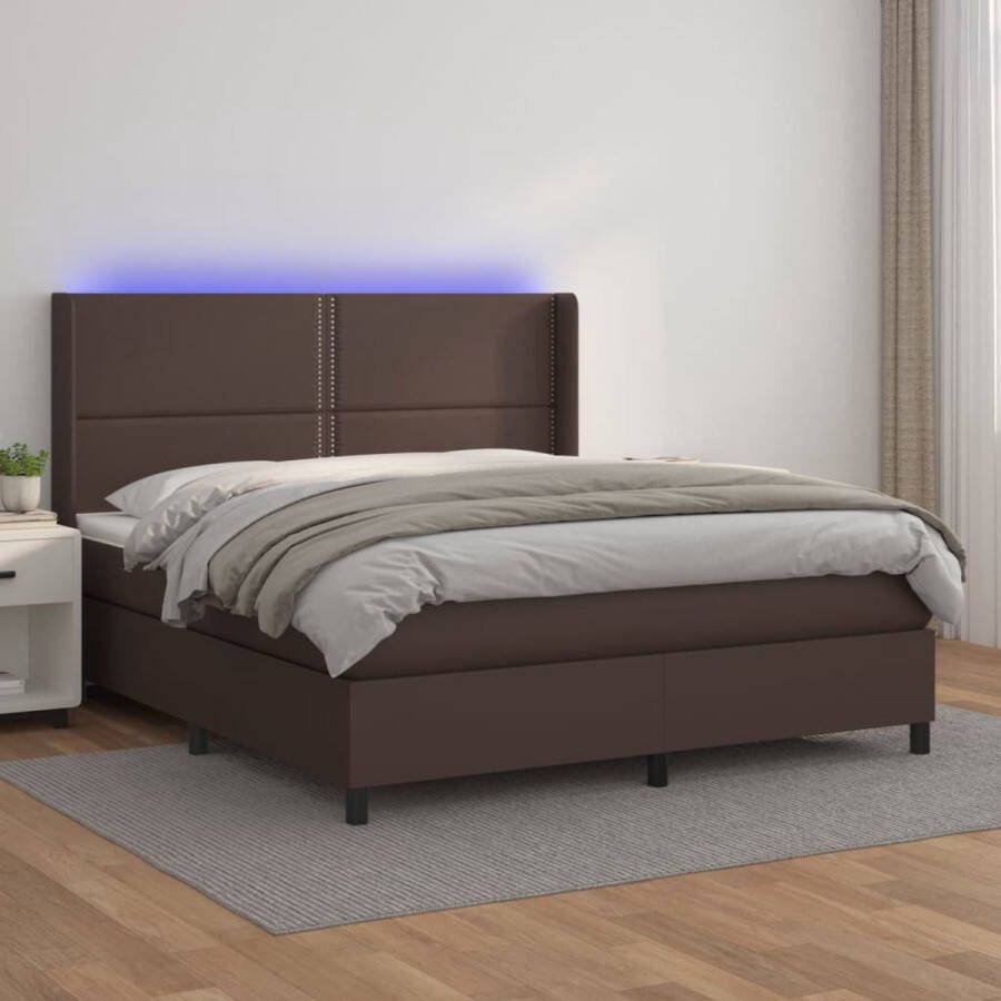 The Living Store Bed Bruin Kunstleren Boxspring 180x200 cm Met LED