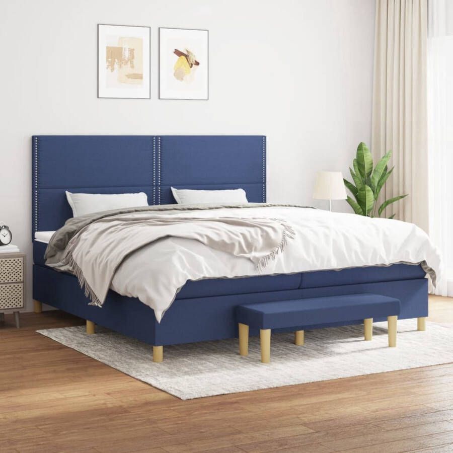 The Living Store Bed Comfort Boxspringbed 203x200x118 128 cm Blauw Boxspringbed Bed Met Hoofdbord Tweepersoonsbed Blauwe Bed Comfortabel Bed