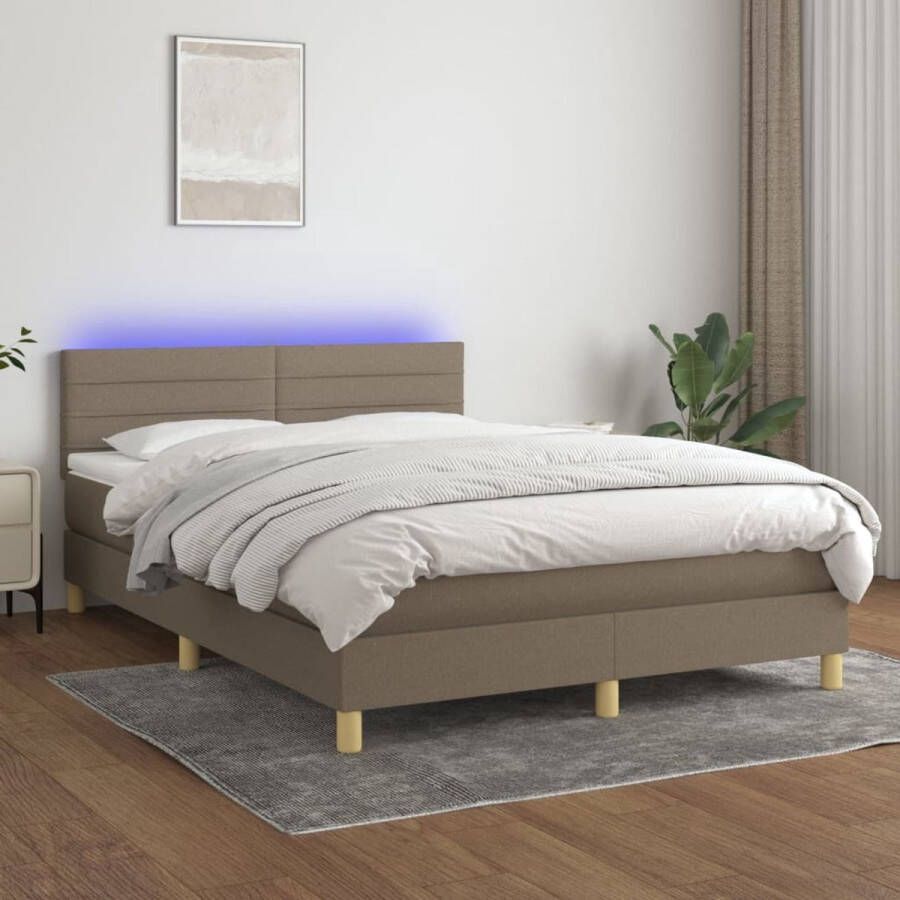 The Living Store Bed Comfortabele Boxspring 140x190 cm LED-verlichting en Pocketvering