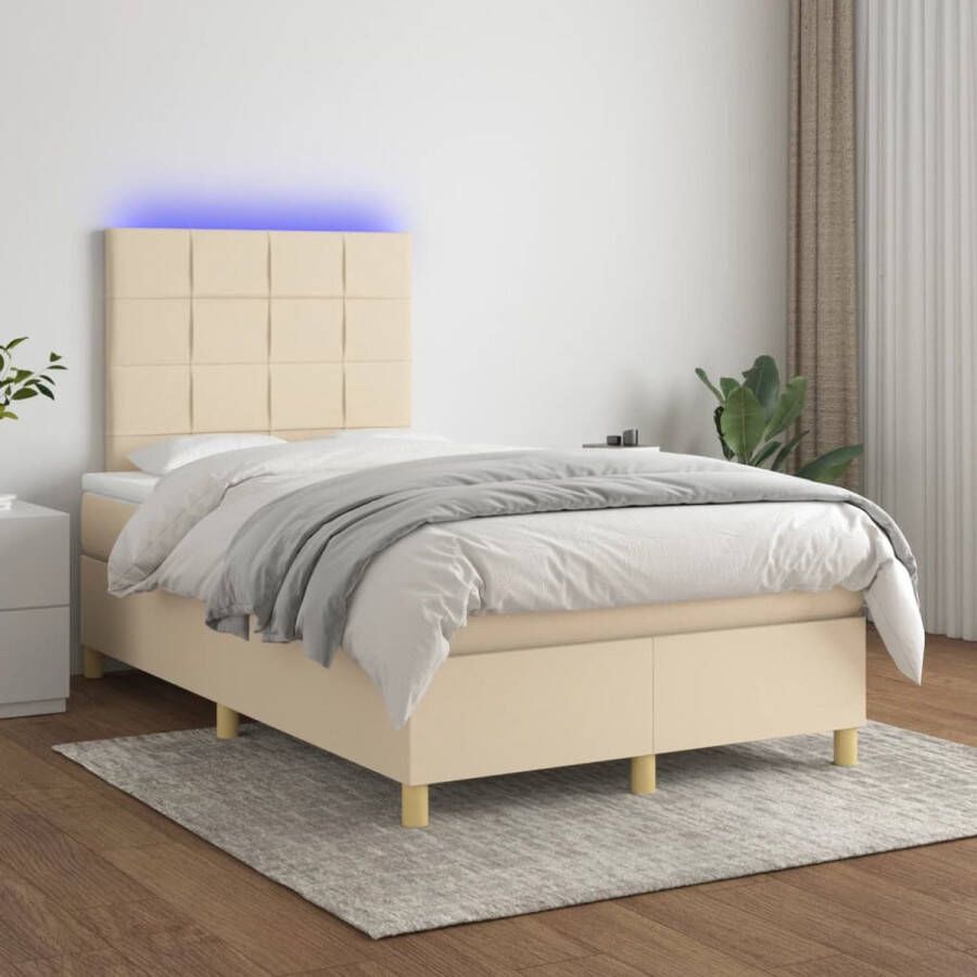 The Living Store Bed Crème 120x200 cm Hoofdbord Verstelbaar LED-verlichting Pocketvering Matras Huidvriendelijk Topmatras Incl Montagehandleiding Boxspring Bed Frame Lederlook Bed Creme Bed Led Bed - Foto 2