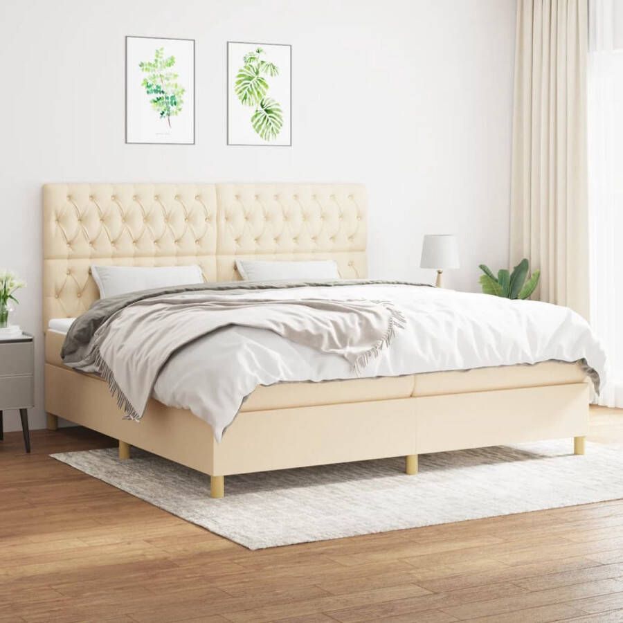 The Living Store Bed Crème 203 x 200 x 118 128 cm Pocketvering matras Middelharde ondersteuning Huidvriendelijk topmatras