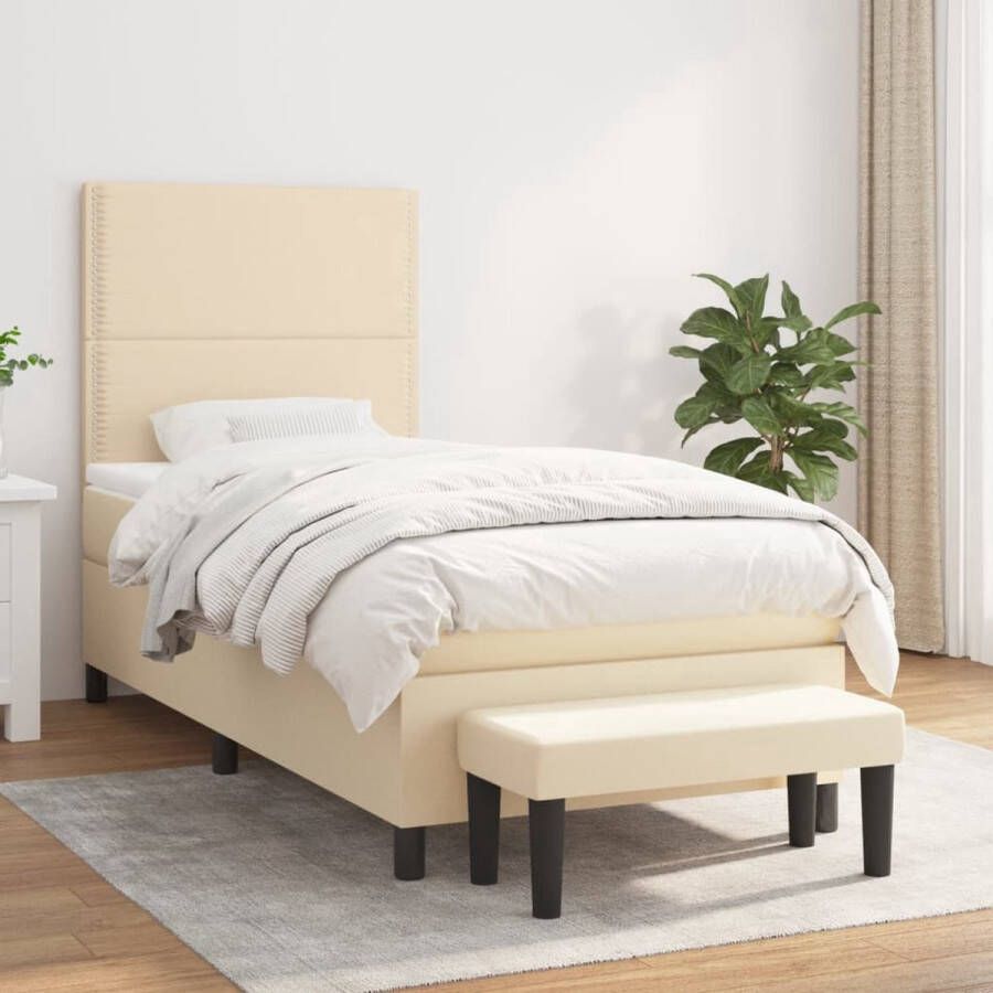 The Living Store Boxspring met matras stof crèmekleurig 80x200 cm Boxspring Bed Frame Creme Kleur Tweepersoonsbed Pocketed Veren Matras