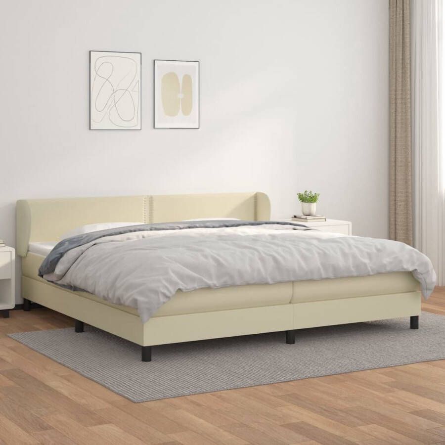 The Living Store Bed Crème Kunstleer 203x203x78 88 cm Pocketvering en middelharde ondersteuning