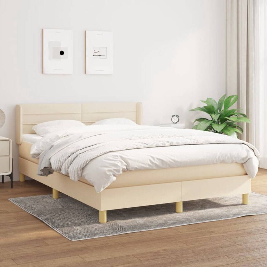 The Living Store Bed Crème Stof 203 x 147 x 78 88 cm Pocketvering Matras 140 x 200 x 20 cm Huidvriendelijk Topmatras Complete Set Boxspring Bed Frame Creme Kleur Pocketveer Matras Tweepersoonsbed - Foto 2