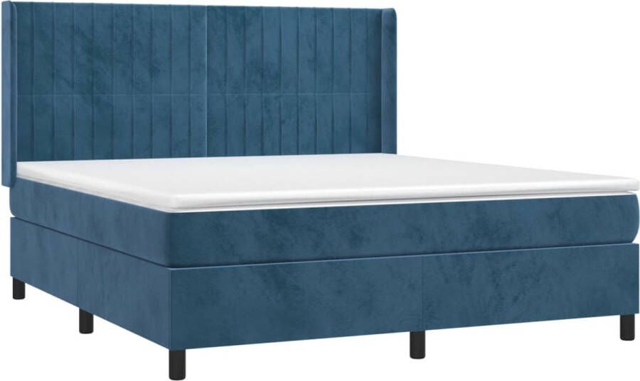 The Living Store Bed Donkerblauw Fluwelen Boxspring 203 x 163 x 118 128 cm Incl Matras Topmatras LED