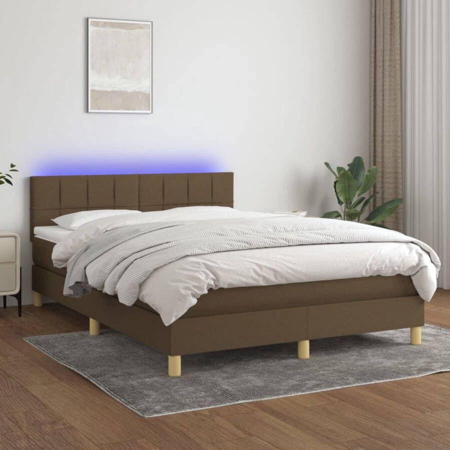 The Living Store Bed donkerbruin 193x144x78 88 cm LED pocketvering matras huidvriendelijk topmatras