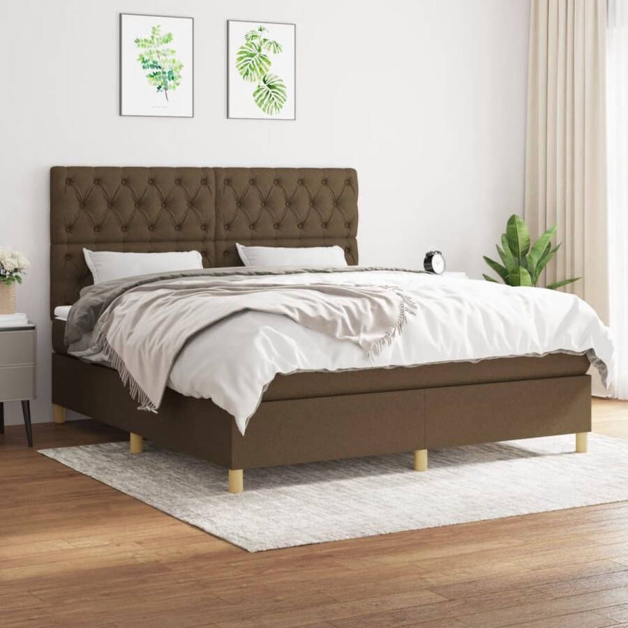 The Living Store Bed Donkerbruin 203x160x118 128cm Pocketvering Huidvriendelijk Boxspring Bed Donkere Bruine Kleur Pocketveer Matras Tweepersoonsbed Houten Frame - Foto 2
