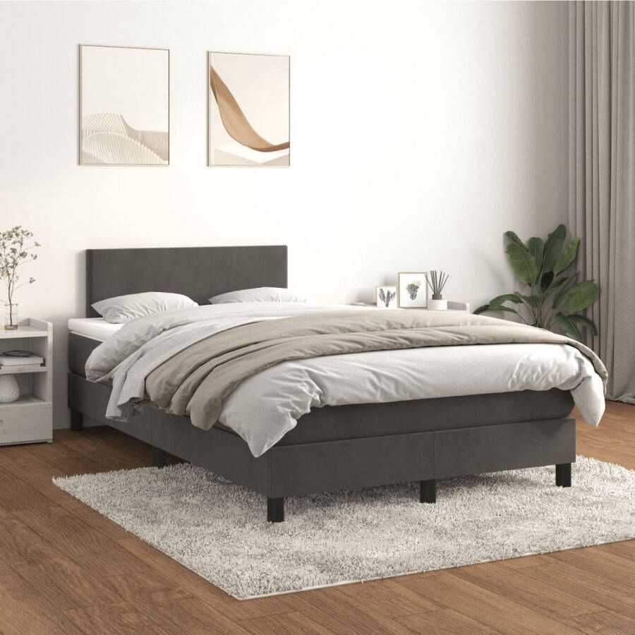 The Living Store Bed Donkergrijs 120x200cm Fluweel Pocketvering Middelharde ondersteuning Boxspring Tweepersoonsbed Donkere Kleuren Velvet Bed Pocketed Spring Mattress