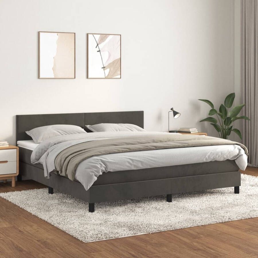 The Living Store Bed Donkergrijs 203 x 180 x 78 88 cm Fluweel Pocketvering Middelharde Steun Huidvriendelijk Boxspringbed Tweepersoonsbed Donkere Kleuren Velvet Bed Pocketveer Matras