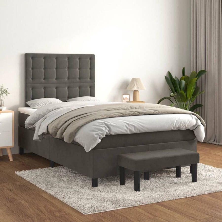 The Living Store Bed Donkergrijs Fluweel 120x200 Pocketvering Matras Verstelbaar Hoofdbord Huidvriendelijk Topmatras Boxspringbed Donker Grijs Bed Velvet Bed Verstelbare Hoofdbord Pocketveer Matras