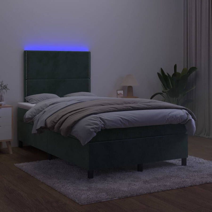 The Living Store Bed Donkergroen Fluweel 120x200cm LED en Pocketvering