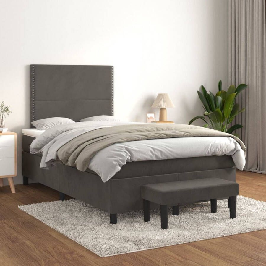 The Living Store Bed Florida Boxspringbed 120x200 cm Donkergrijs Inclusief matras en topmatras Boxspringbed Donker Grijs Bed Velvet Bed Tweepersoonsbed King Size Bed
